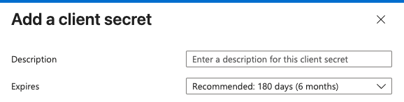 Add a client secret panel with description and expiry